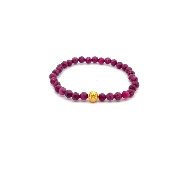 18K Gold Money Coin Ball Bracelet Gemstones Ruby July Birthstones Micro Faceted - Picture 1 of 4